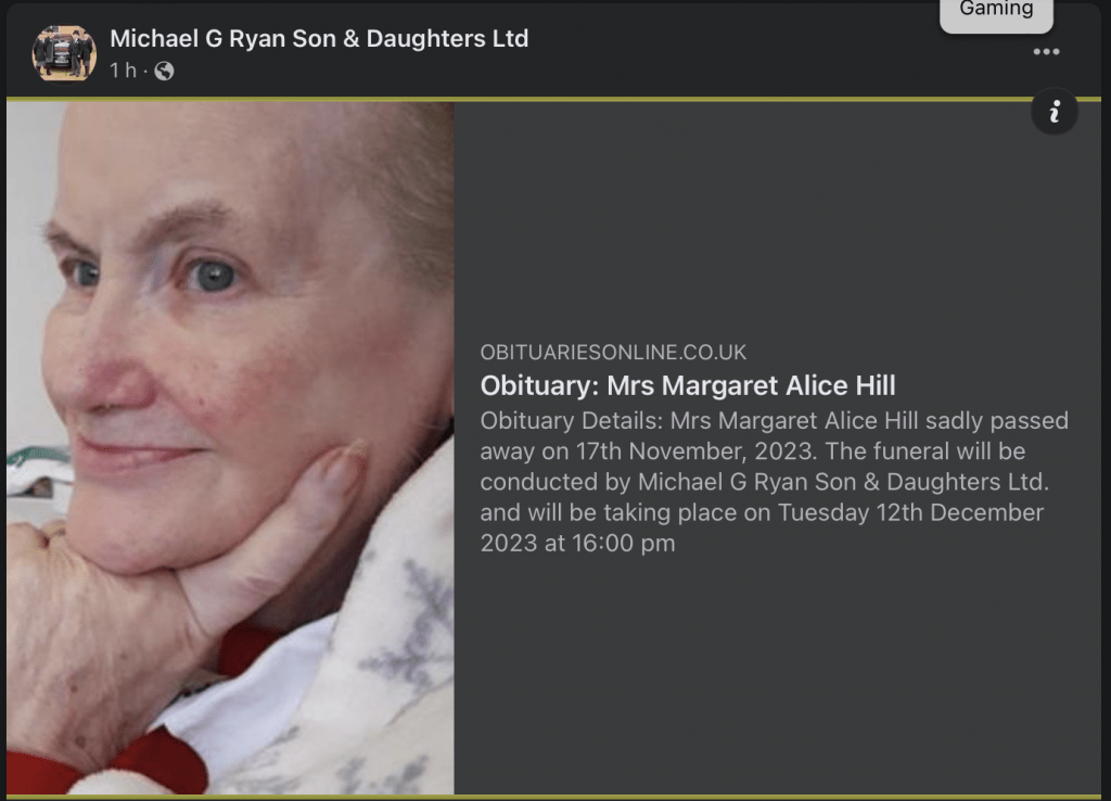 Margaret Hill Funeral Details